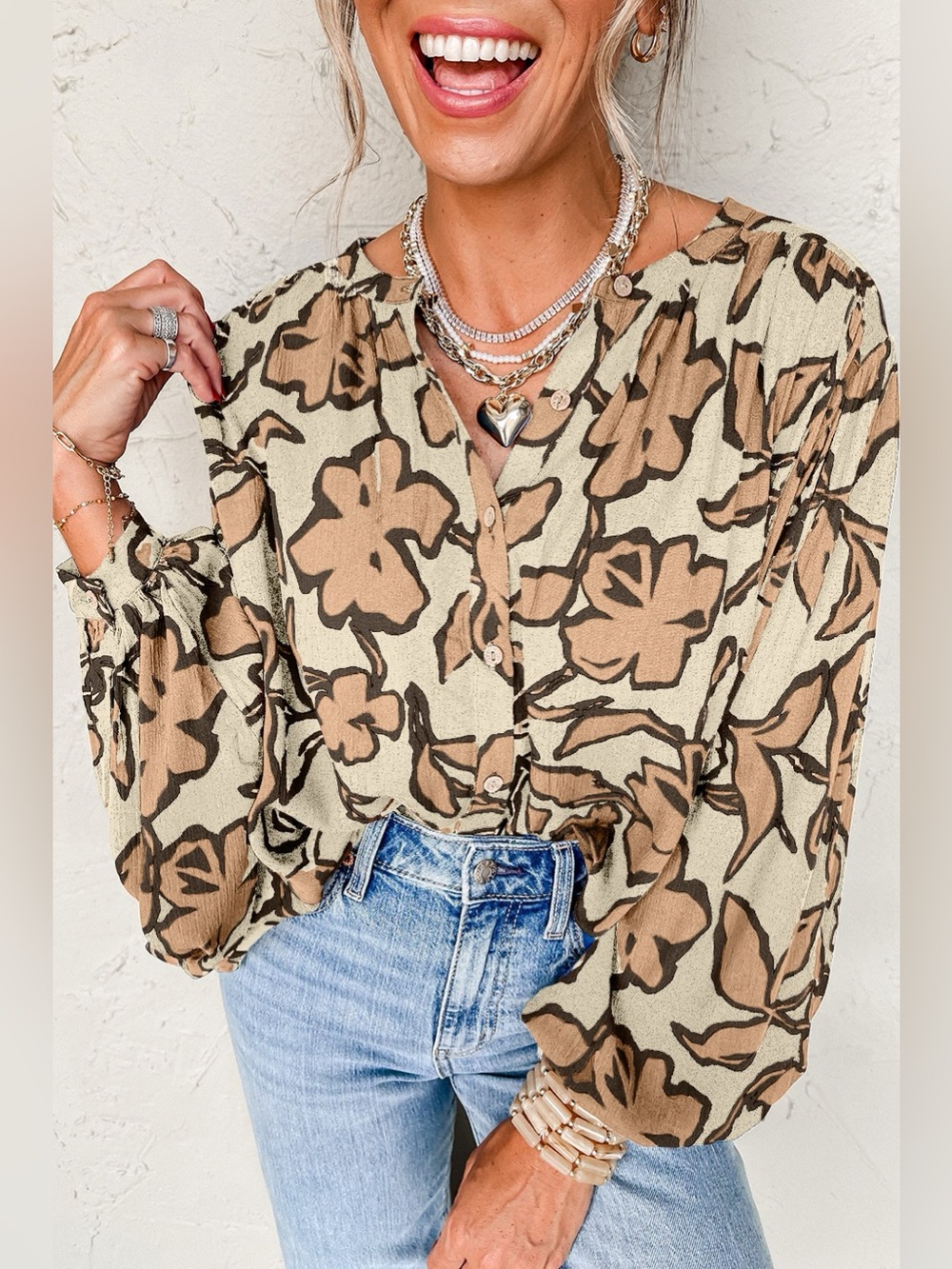 Floral Print Button-Down Long Sleeve Shirt
